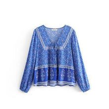 Load image into Gallery viewer, Print V Neck Long Sleeve Boho T Shirt
