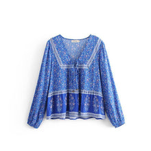 Load image into Gallery viewer, Print V Neck Long Sleeve Boho T Shirt
