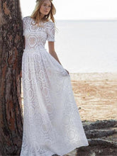 Load image into Gallery viewer, Classical Solid Color White Hollow Maxi Dress