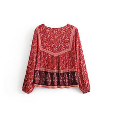 Load image into Gallery viewer, Print V Neck Long Sleeve Boho T Shirt