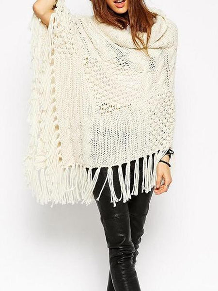 Tassels Knit Cape Shawl Bat Shirt Loose Coat