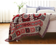 Load image into Gallery viewer, Reversible Woven Pattern Tassels Multi Purpose Sofa Cover Throw Blankets