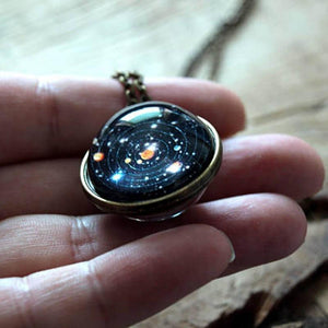 Universe Solar System Pendent Double-Sided Glass Ball Necklace