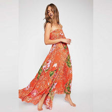 Load image into Gallery viewer, Sexy Bohemian V-Neck Print Slits Chiffon Orange Beach Dress
