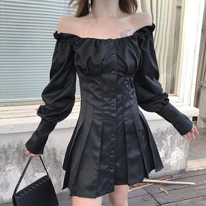 Solid Color Flared Sleeves Mini Dress