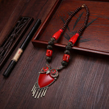 Load image into Gallery viewer, Tibetan ethnic wind wooden beads necklace sweater chain dance pendant