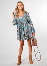 Load image into Gallery viewer, Floral V Neck Long Sleeve Casual Mini Dress