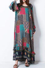 Load image into Gallery viewer, Bohemian Lotus Leaf Long Sleeve Print Loose Long Dress