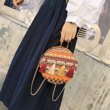 Load image into Gallery viewer, Autumn National Style Contrast Color Tassels One-Shoulder Crossbody Small Round Bag