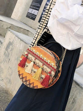 Load image into Gallery viewer, Autumn National Style Contrast Color Tassels One-Shoulder Crossbody Small Round Bag