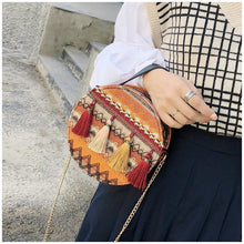 Load image into Gallery viewer, Autumn National Style Contrast Color Tassels One-Shoulder Crossbody Small Round Bag