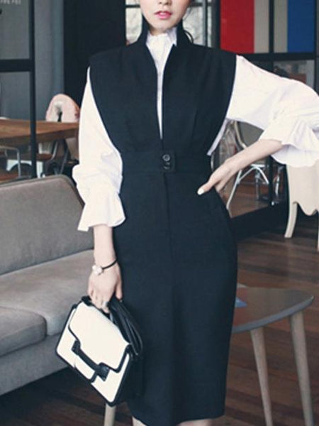Celebrity Trumpet Fashion Sleeves Shirt Two-Piece Business Suit