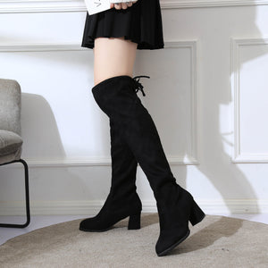 Black Thick Over The Knee Boots