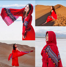 Load image into Gallery viewer, Sunscreen Ethnic Style Tibetan Shawl Cotton Linen Scarf Seaside Beach Towel