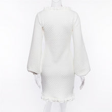 Load image into Gallery viewer, Autumn And Winter  Wooden Ear Lantern Sleeve Single-Breasted Slim Knitted Midi Dress