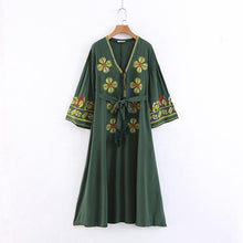 Load image into Gallery viewer, Boho Tassels Floral Embroidery V-neck Loose Long Dress