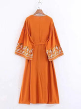 Load image into Gallery viewer, Bohemia Style V-neck tassel embroidered slim dress