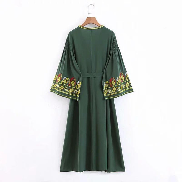 Bohemia Style V-neck tassel embroidered slim dress