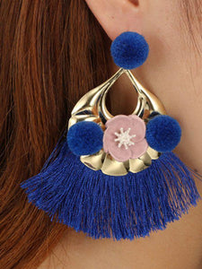 Vintage Color Flower Tassel Earrings