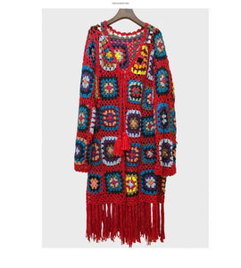 Handmade Hippie Weave Flower Hollow Tassel Sweater Cardigan