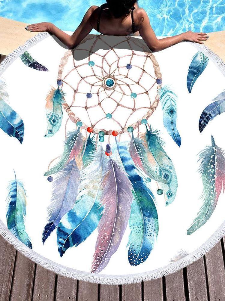 Dream Catcher Feather Round Yoga Mat Print Tassel Beach Towel