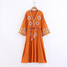 Load image into Gallery viewer, Boho Tassels Floral Embroidery V-neck Loose Long Dress