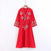 Load image into Gallery viewer, Boho Tassels Floral Embroidery V-neck Loose Long Dress