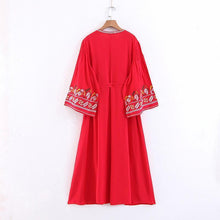 Load image into Gallery viewer, Boho Tassels Floral Embroidery V-neck Loose Long Dress