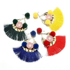 Vintage Color Flower Tassel Earrings