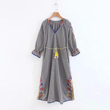 Load image into Gallery viewer, Autumn New Plaid Embroidered V-neck Dress