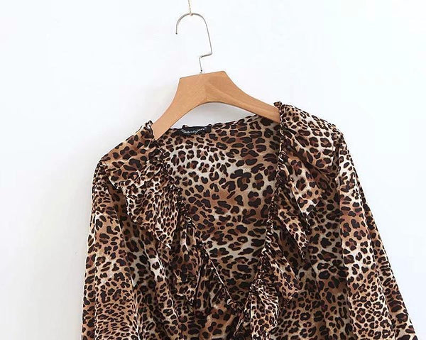 Leopard Print Long Sleeve Casual Tops