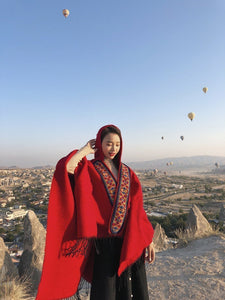Folk Style Hooded Thick Warm Tibet Travel Scarf Shawl Cloak