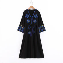 Load image into Gallery viewer, Boho Tassels Floral Embroidery V-neck Loose Long Dress