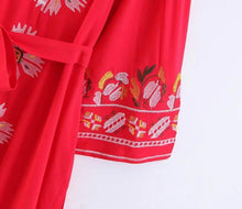 Load image into Gallery viewer, Bohemia Style V-neck tassel embroidered slim dress