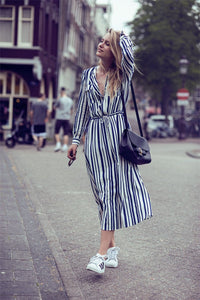 Stripe Long Sleeve Casual Maxi Dress