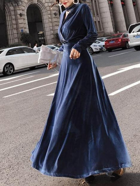 Autumn Long Sleeves Chest Hollowed Out Waist Long Dress