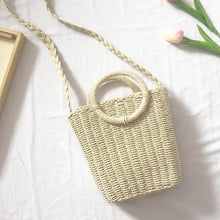 Load image into Gallery viewer, Vintage Ring Paper Rope Handbag Square Straw Bag Beach Bag