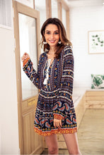 Load image into Gallery viewer, Bohemia Long Sleeve V-neck Floral Tassel Mini Dress