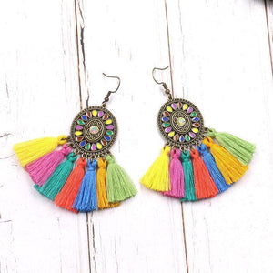 Vintage Colorful Tassel Dream Catcher Earrings Jewelry
