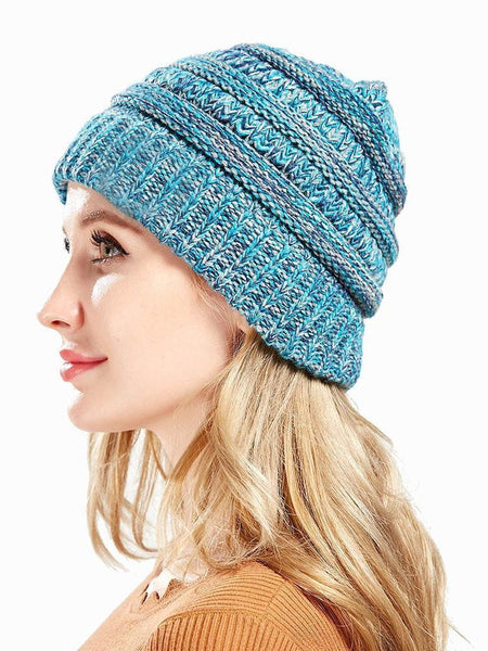 Men and women can fall and winter knitted mixed color warm headgear cap