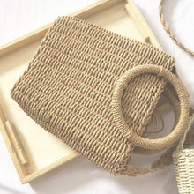 Load image into Gallery viewer, Vintage Ring Paper Rope Handbag Square Straw Bag Beach Bag