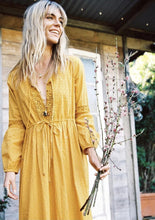 Load image into Gallery viewer, Yellow V Neck Long Sleeve Bohemia Maxi Dress