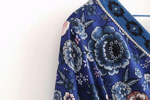 Bohemian V-Neck Retro Floral Wide Leg Jumpsuit