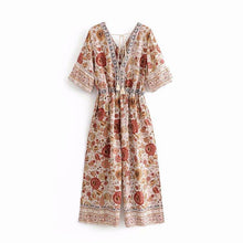 Load image into Gallery viewer, Bohemian V-Neck Retro Floral Wide Leg Jumpsuit