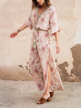 Load image into Gallery viewer, Bohemian V-Neck Retro Floral Wide Leg Jumpsuit