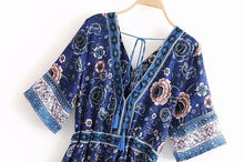 Load image into Gallery viewer, Bohemian V-Neck Retro Floral Wide Leg Jumpsuit