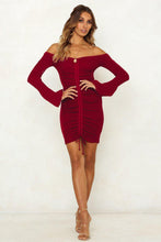 Load image into Gallery viewer, Knit Off Shoulder Long Sleeve Bodycon Mini Dress