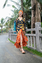 Load image into Gallery viewer, V-Neck Print Slim Fit Bohemian Long Dress