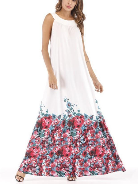 Floral Printed Halterneck Big Hem Maxi Dress