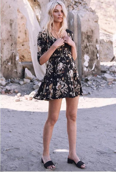 Floral V Neck Bohemia Beach Mini Dress